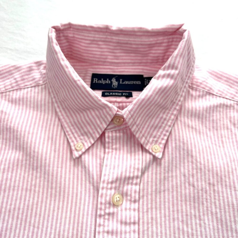 Ralph Lauren Mens Shirt XL Classic Fit Flesh Pony Striped Button Up Short Sleeve - Picture 5 of 9